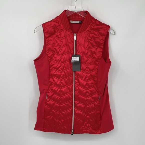 KJUS Retention vest pink quilted satin zipper golf active red new 40 Large - Picture 1 of 4